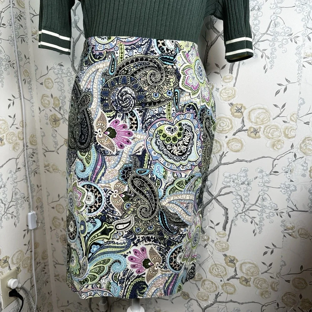 Talbots Paisley A-Line Mini Skirt‎ Sz 14WP Cotton Blend Zipper Back Slit Pockets